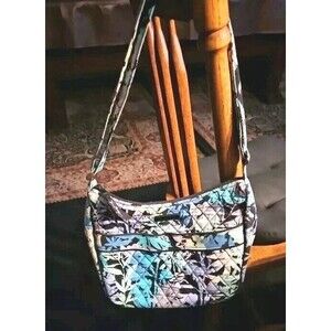 Vera Bradley Quilted On The Go Crossbody Purse Tropical Paradise Blue 12x9x5